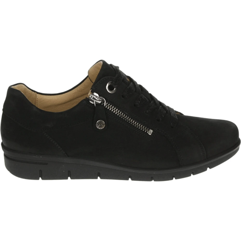 Hartjes Sportieve Lage Damesschoenen Nubuck Dames Schoenen Zwart