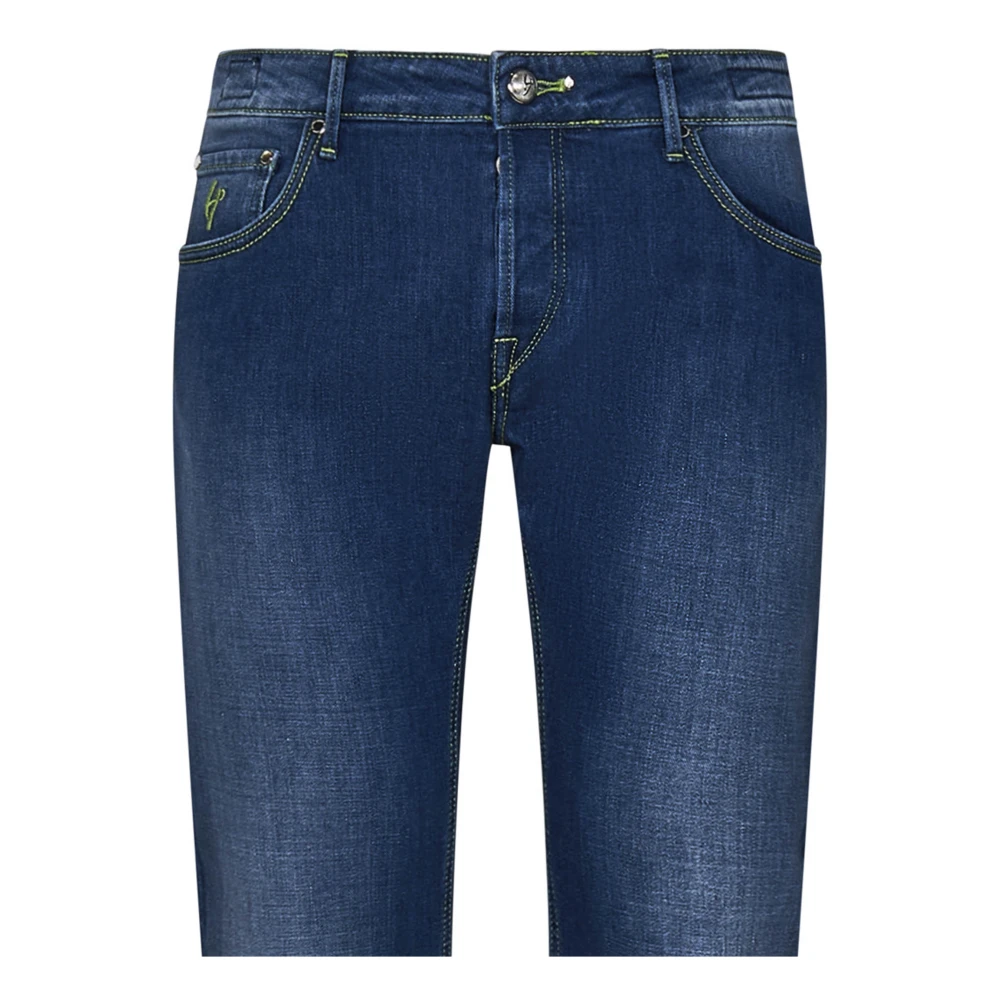 Hand Picked Slim-Fit Blauwe Jeans met Logo Borduursel Blue Heren