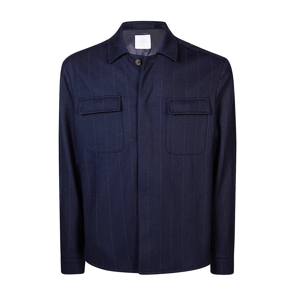 Eleventy Herr Blå Jackor 2XL, Ull Pinstripe Over Skjorta Jacka
