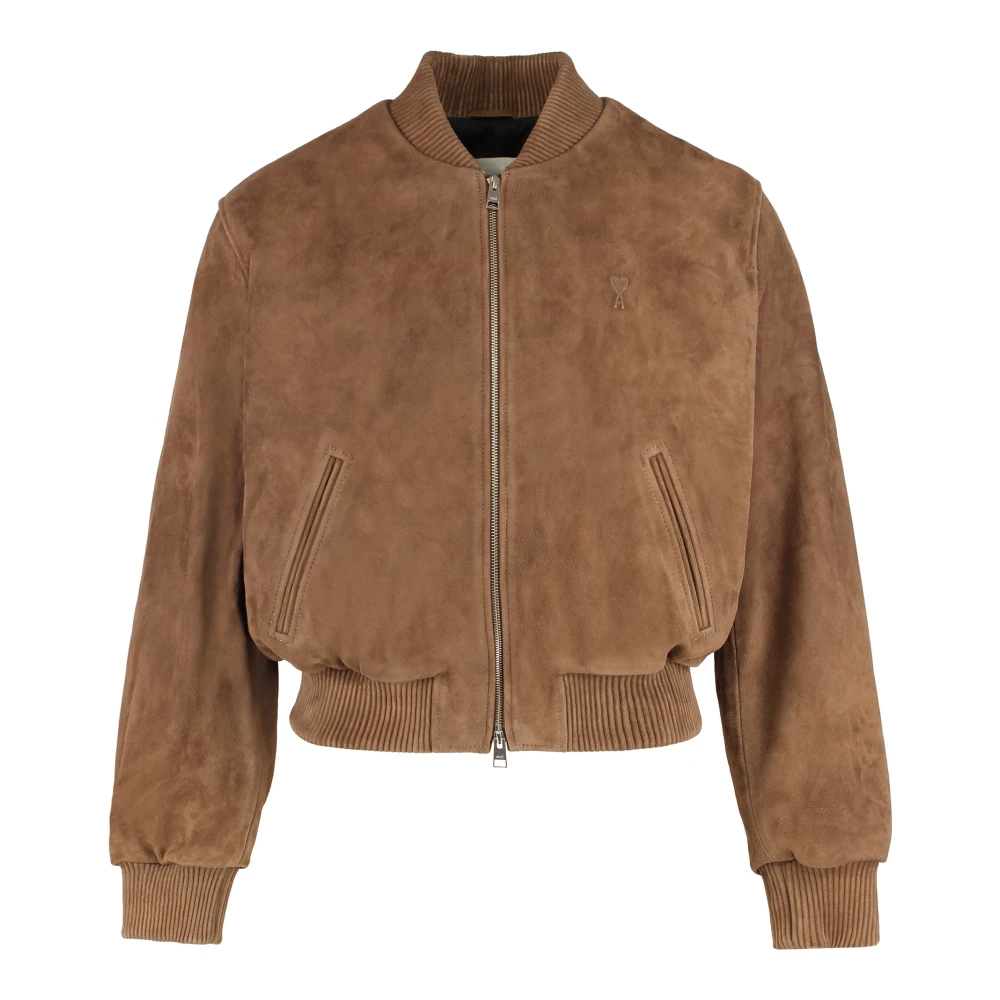 Ami Paris Men's Brown Suede Bomber Jacket - Bomber Jackets - L - Jackets