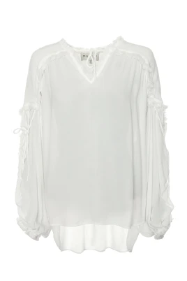 Blus med volangdetaljer och V-ringning
