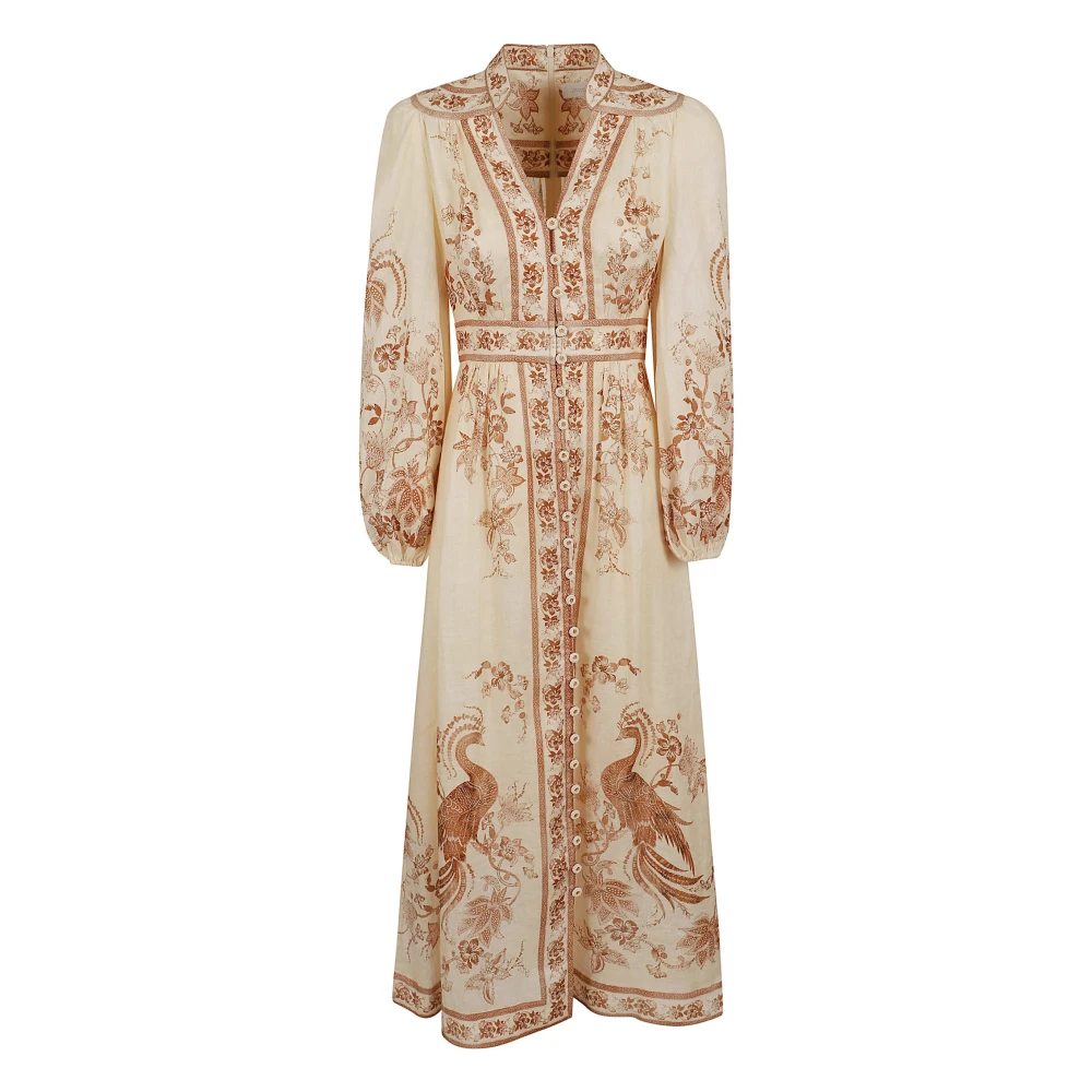 Zimmermann , Midi Dresses, Female, Multicolor, Xs, Indra Plunge Midi Dress