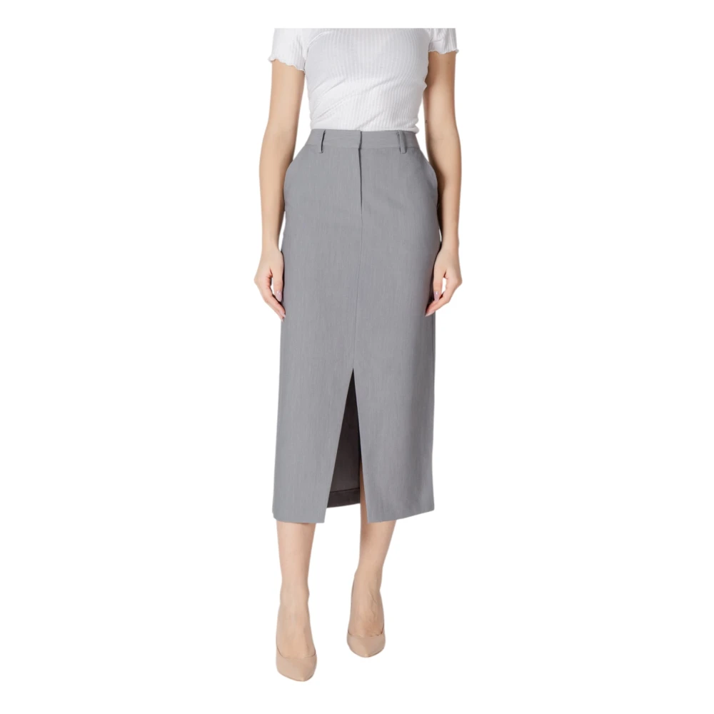 Ichi Women's Gray Midi Skirts, Xl, Grey Zip Skirt With Front Pockets