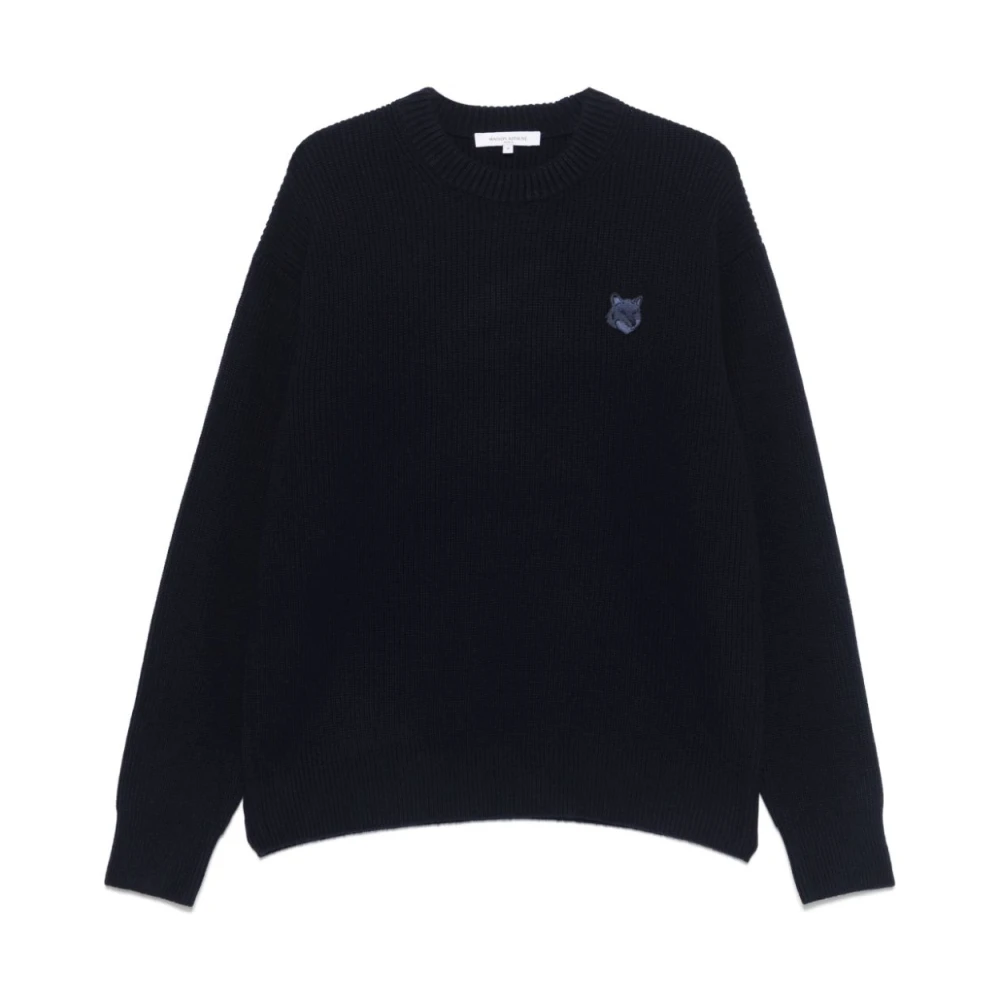Maison Kitsuné Blauwe Fox Head Wollen Trui Sweater Blue Heren