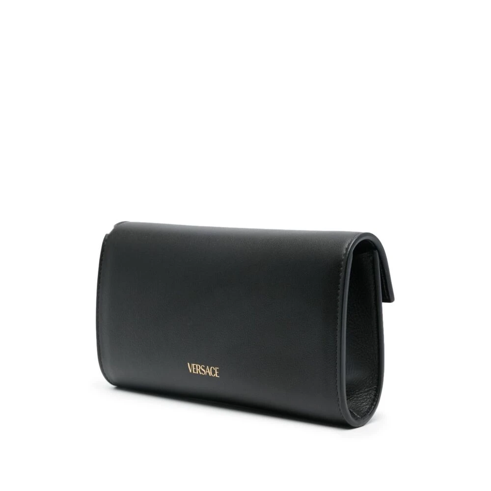 Versace Zwarte Kalfsleren Schouderportemonnee Black Dames