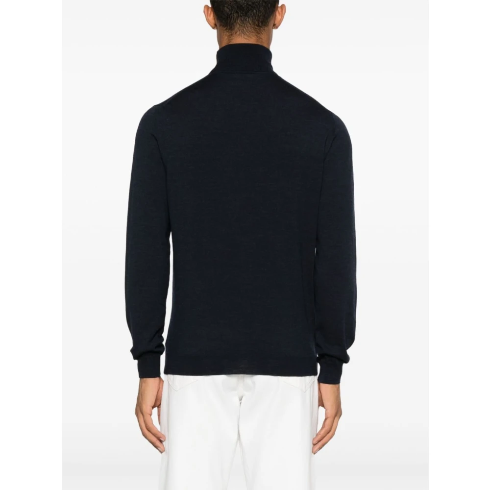 Zanone Blauwe Wollen Blend Rolnek Trui Blue Heren