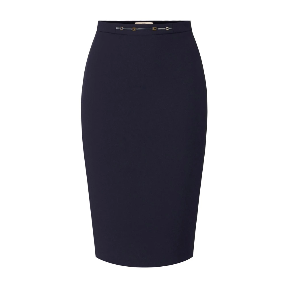 Elisabetta Franchi Double-Layer Stretch Crêpe Skirt With Jewel Detail - Female - Pencil Skirts - Blue - Xs - Skirts