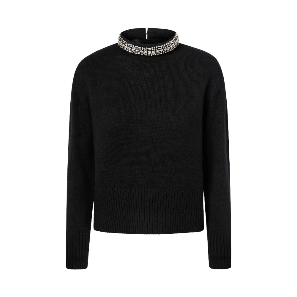 Pinko Donna Nero - Maglia In Misto Lana Con Collo Gioiello - Xs - Immagine 4