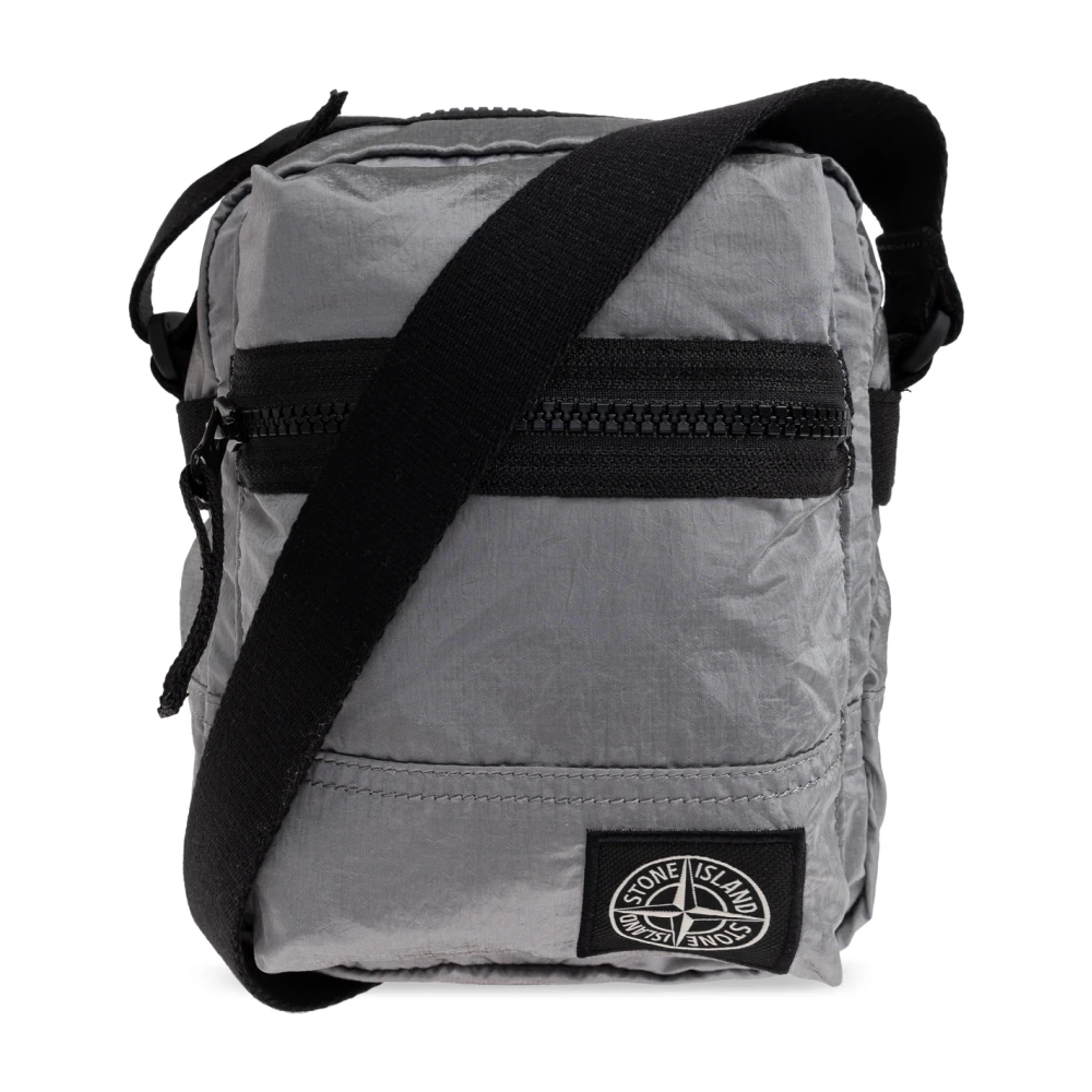 Stone Island Shoulder Bag With Logo Patch - Male - Cross Body Messenger - Gray - One Size - Bags