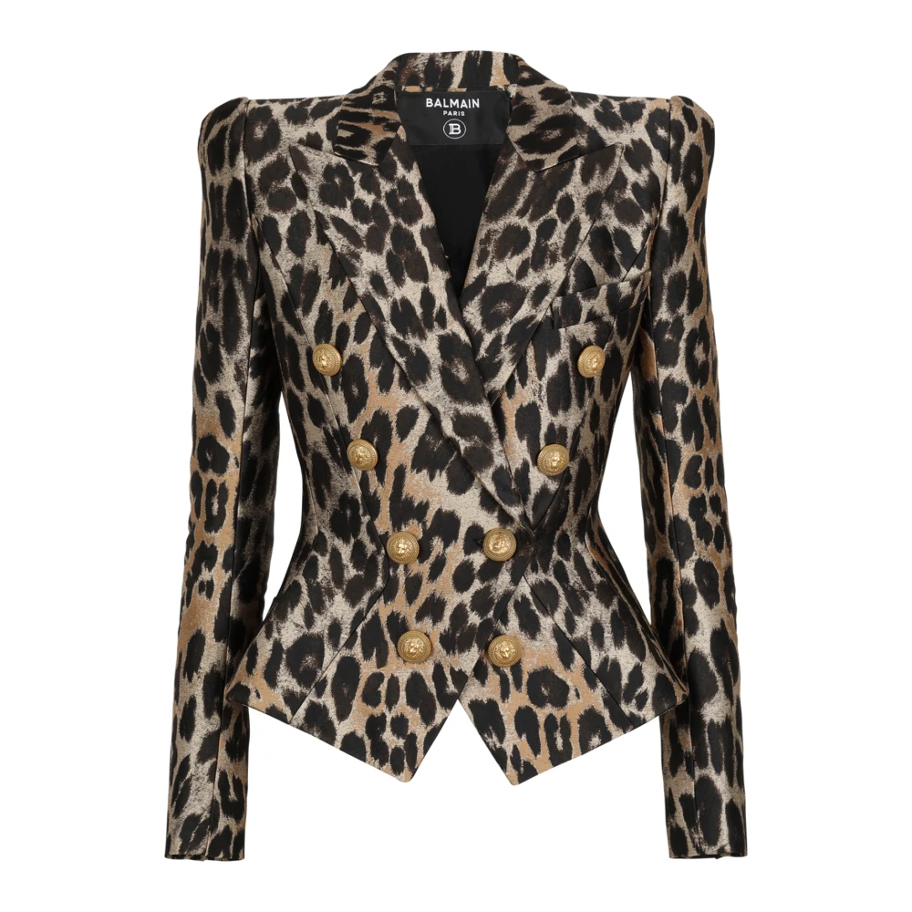 Balmain Slim-fit Jas in Luipaard Jacquard Brown Dames