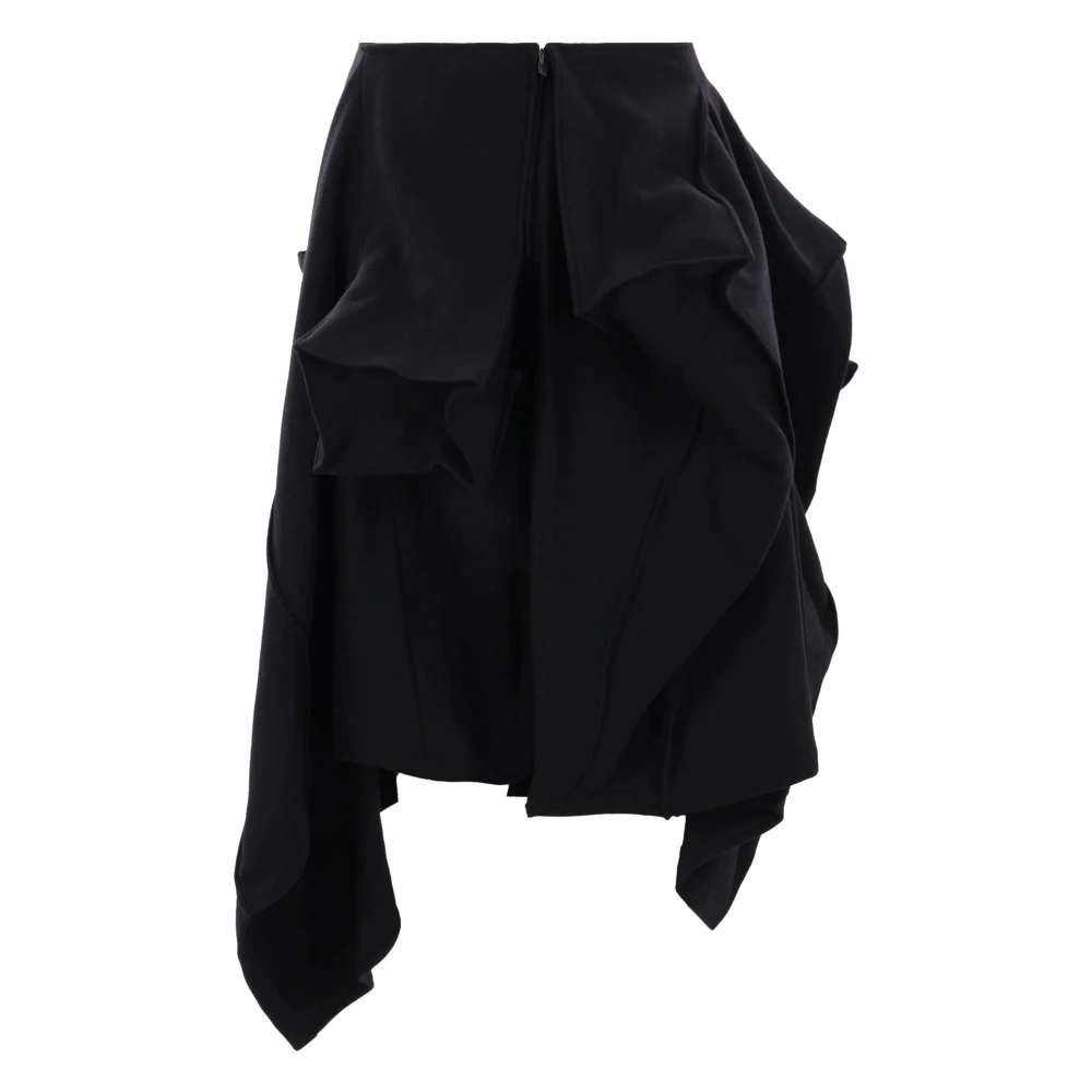 Yohji Yamamoto Zwarte Wol Asymmetrische Rok Black Dames