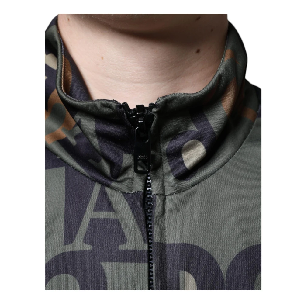Dolce & Gabbana Logo Polyester Sweater met Gestreepte Details Green Heren