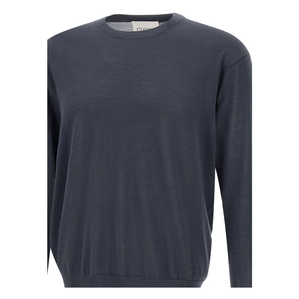 closed Zachte Wol Kasjmier Crew Neck Sweater Gray Heren