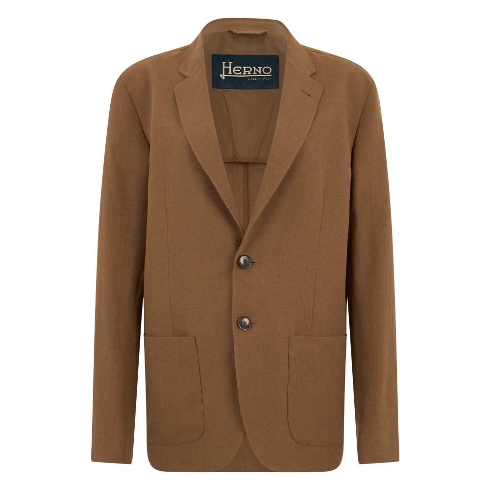 Herno Mannelijk Bruin Jassen Heren, L, Katoen, Single-Breasted Blazer