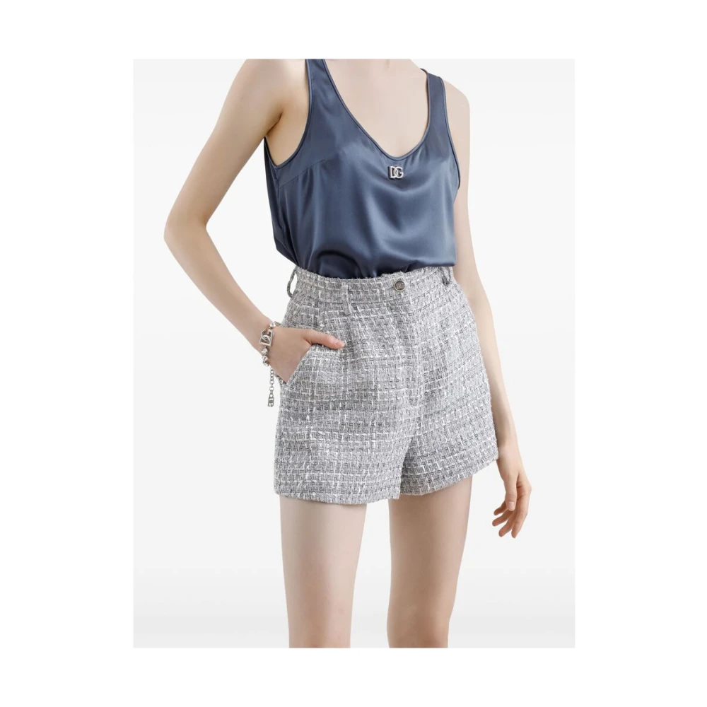 Dolce & Gabbana Blauw-Grijs Dartdetailing Ronde Hals Top Blue Dames