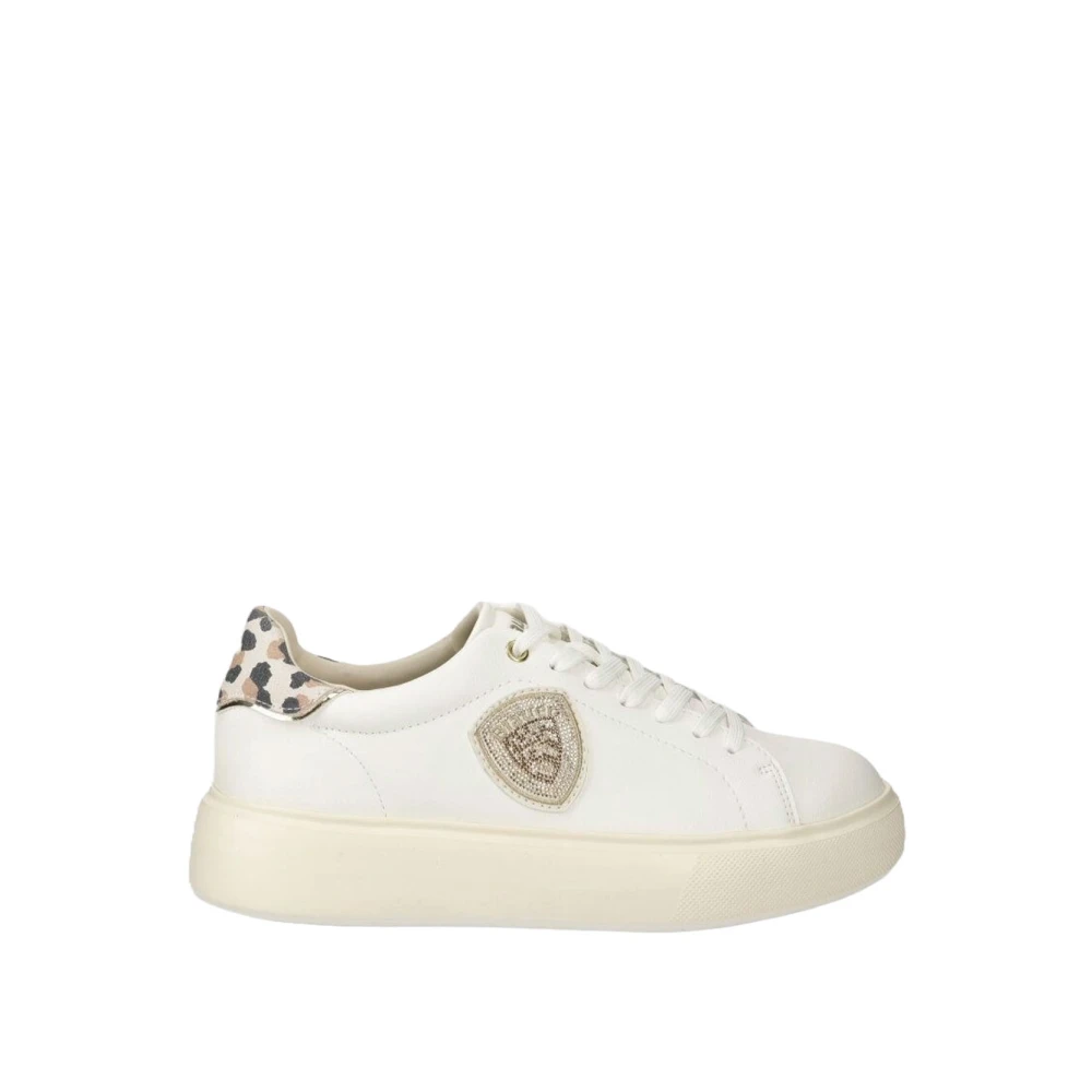 Blauer Leopardmönster Vita Läder Sneakers White, Dam