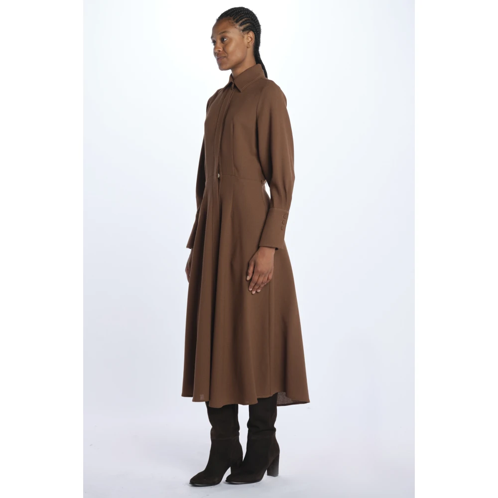 Crida Milano Zijden Geribbelde Bruine Jurk Brown Dames