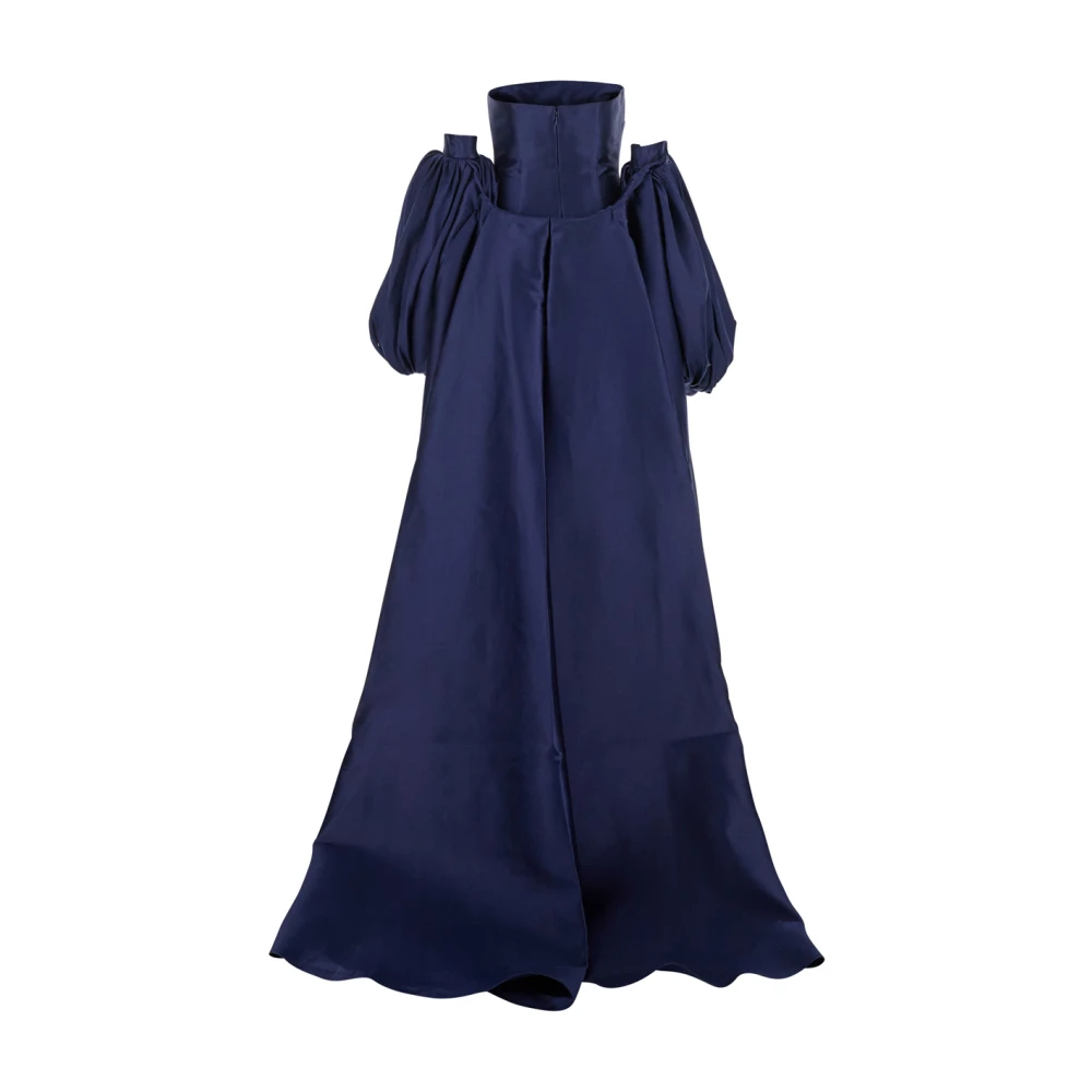 Solace London Blauwe Lange Jurk met Cape-inzet Blue Dames