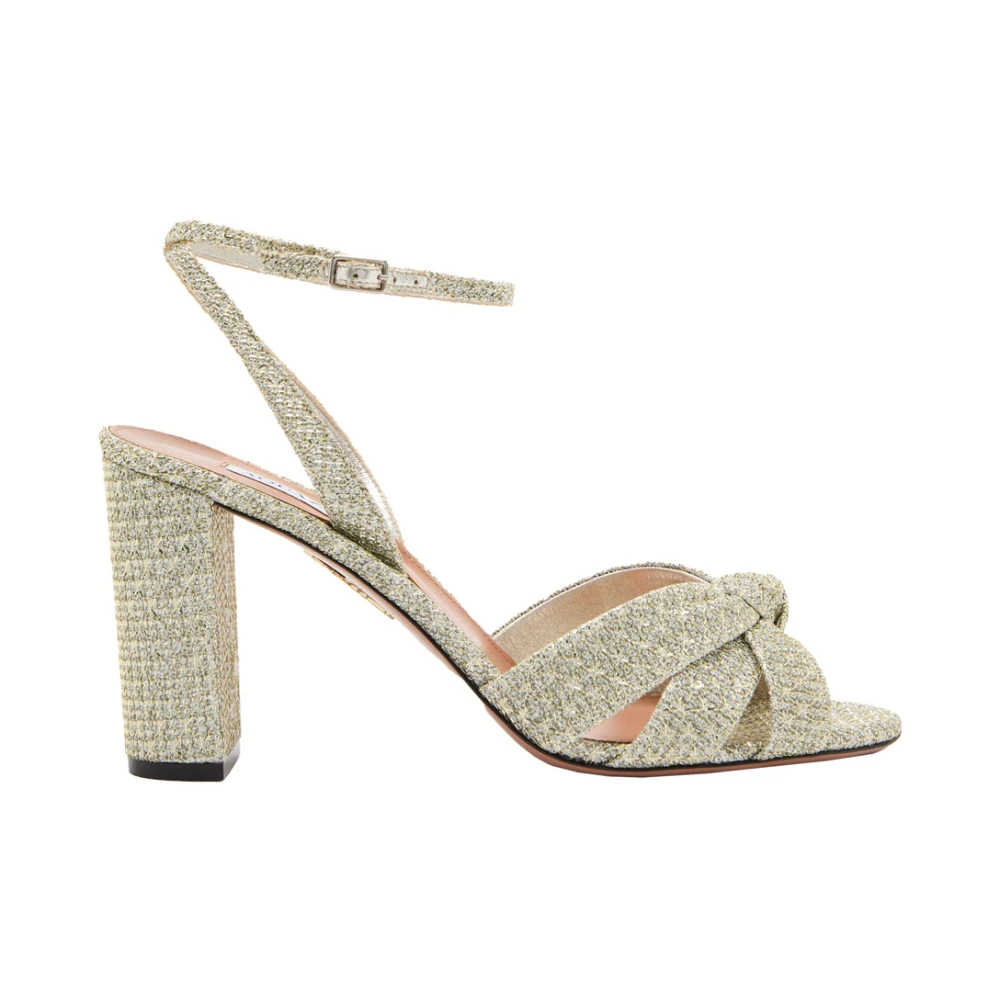 Aquazzura Metallic Open Teen Blokhak Sandalen Gray Dames