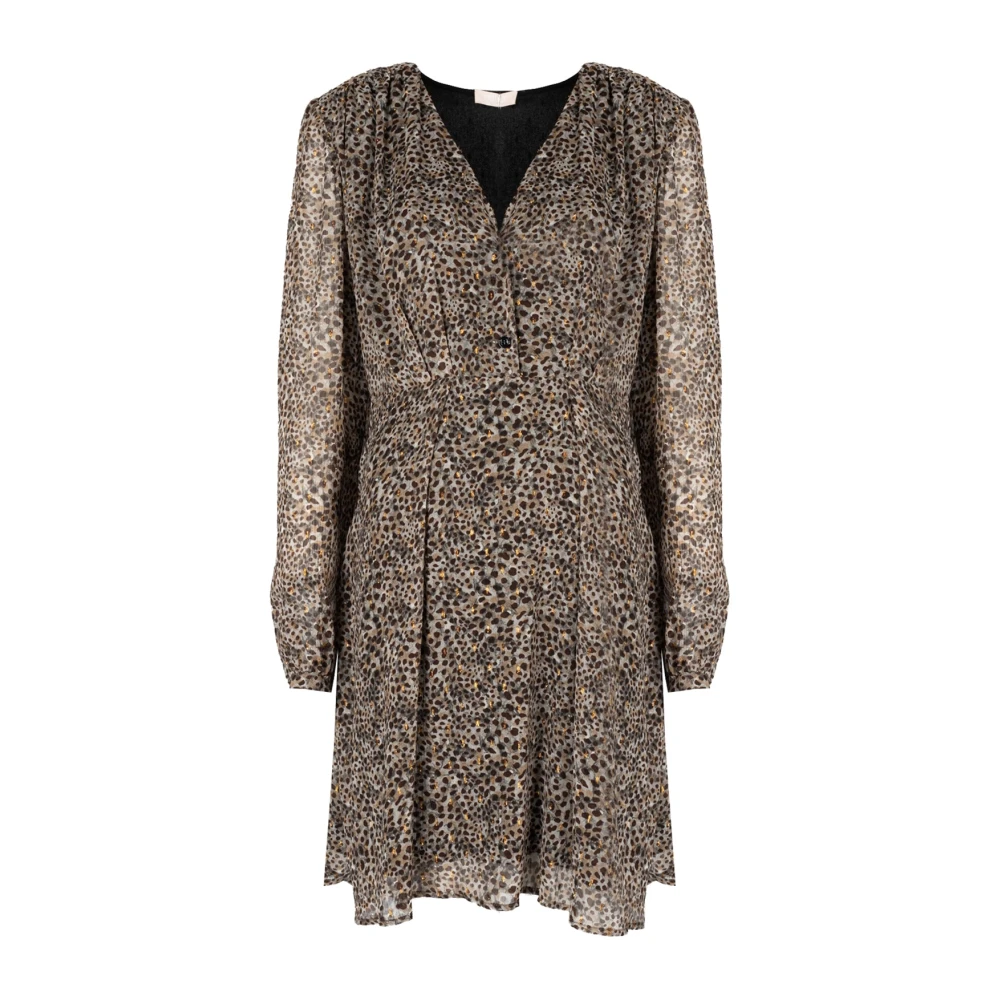 Liu Jo Damen Braun Elegantes V-Ausschnitt Midikleid