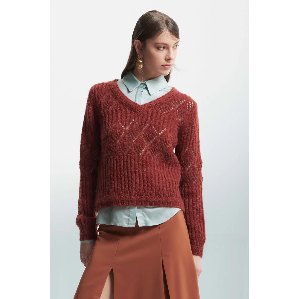 Kocca Mohair Wolmix Openwork Trui Brown Dames