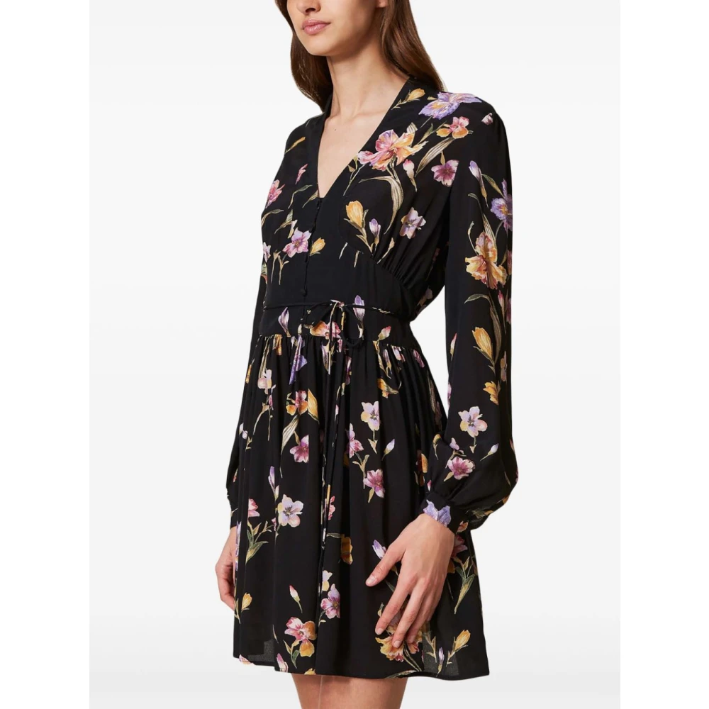Twinset Zwarte V-hals Wijd Uitlopende Rok Jurk Black Dames