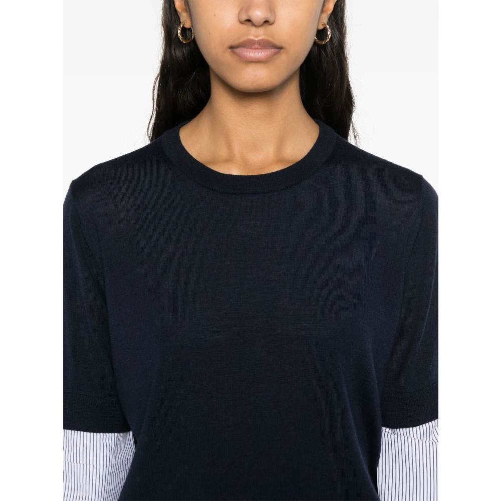Semicouture Blauwe Gestreepte Trui met Afneembare Kraag Blue Dames