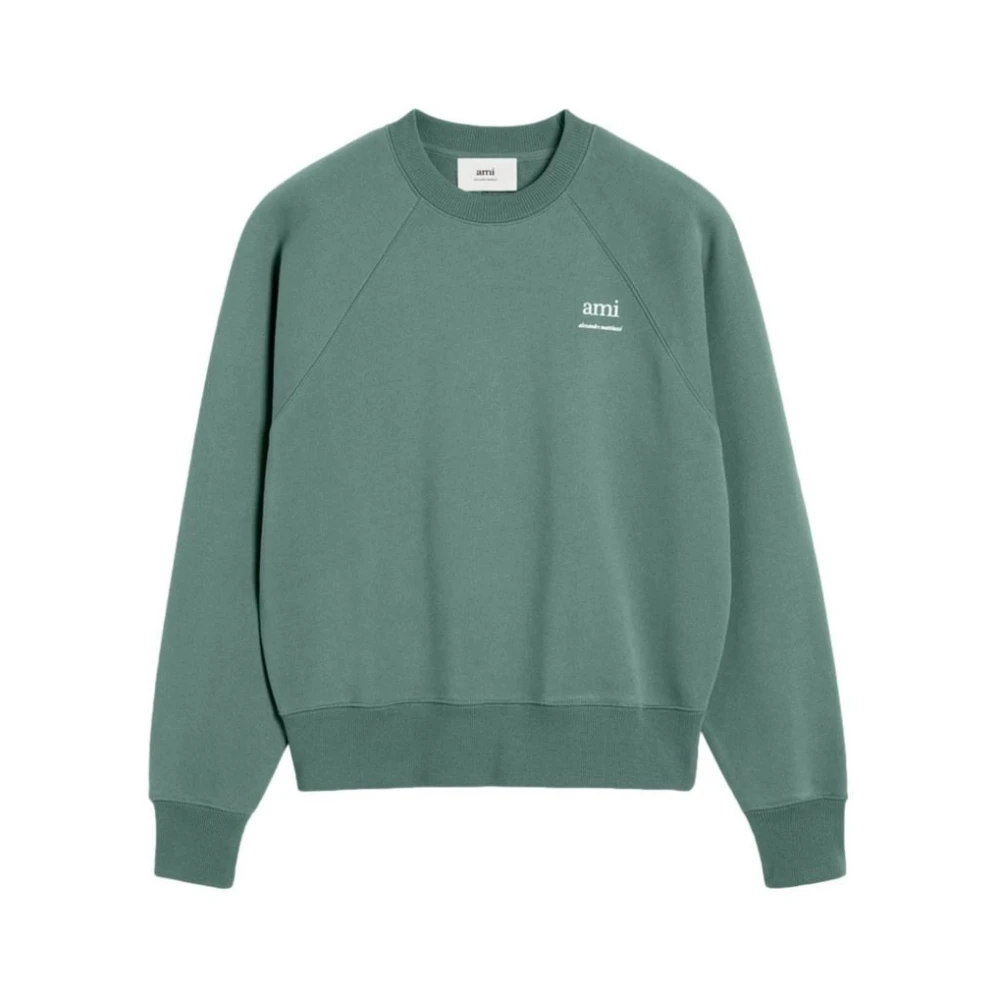 Ami Paris Men's Green Sweatshirts, L, Vintage Logo Embroidery Sweatshirt