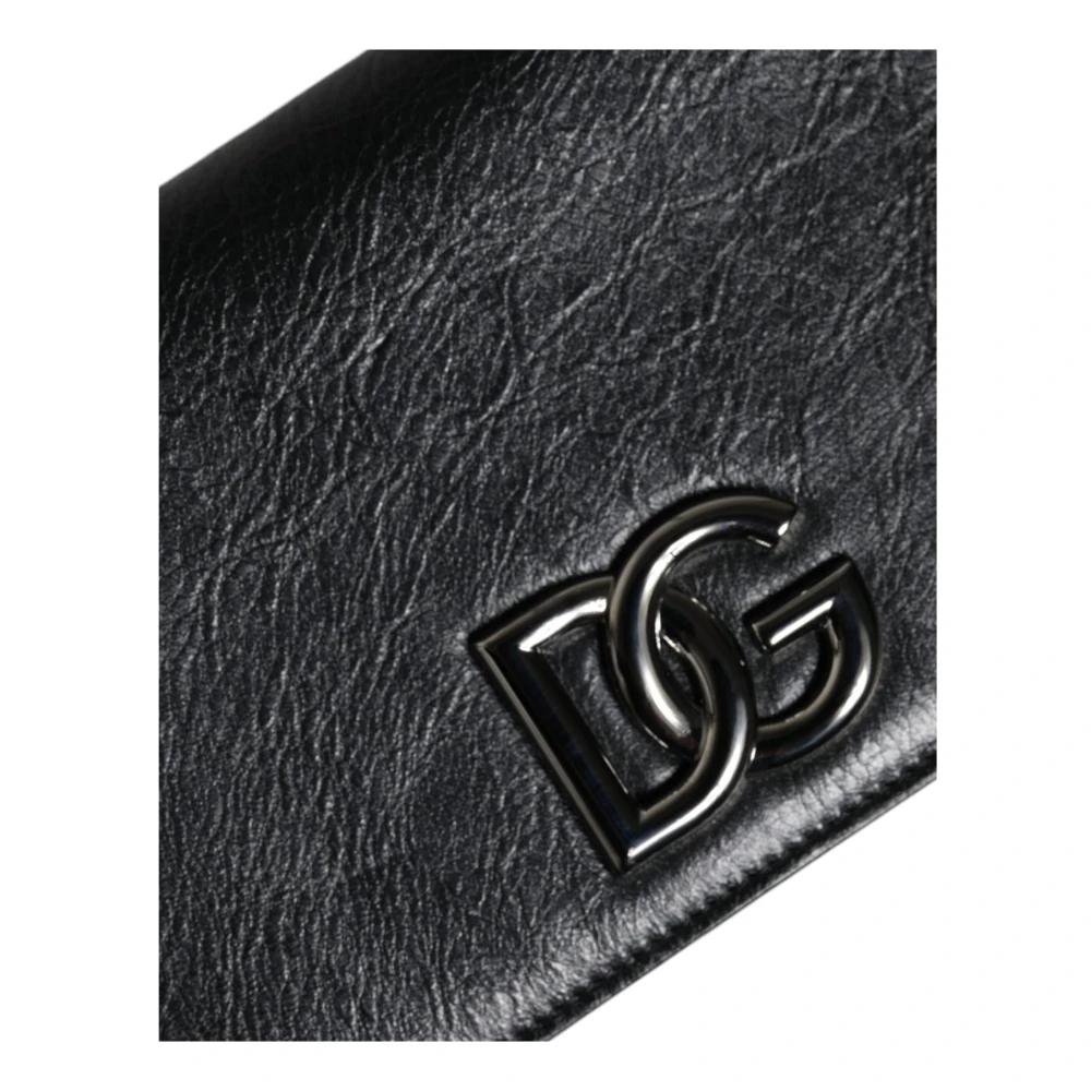 Dolce & Gabbana Zwarte Leren Crossbody Kaarthouder Tas Black Dames