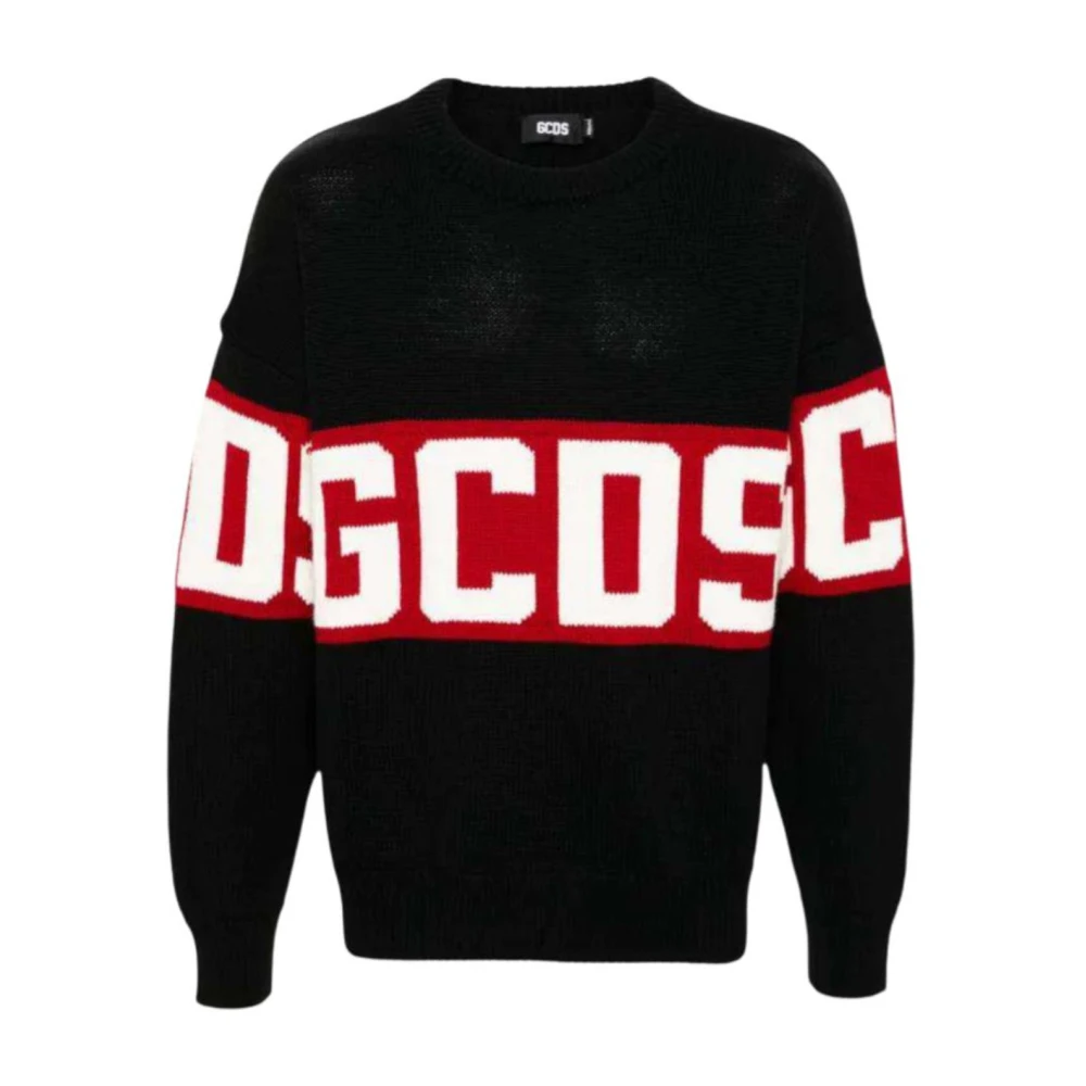 Gcds Black Round-Neck Knitwear, Male, Xl, Knitted Jumper