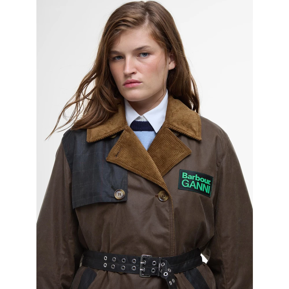 Barbour Bruine Wax Trenchcoat met Suède Kraag Brown Dames