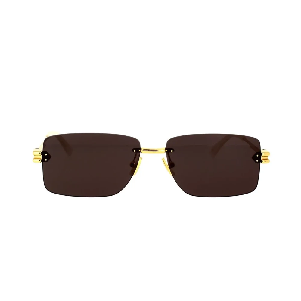 Bottega Veneta Unisex Yellow Rectangular Metal Sunglasses With Lock Detail