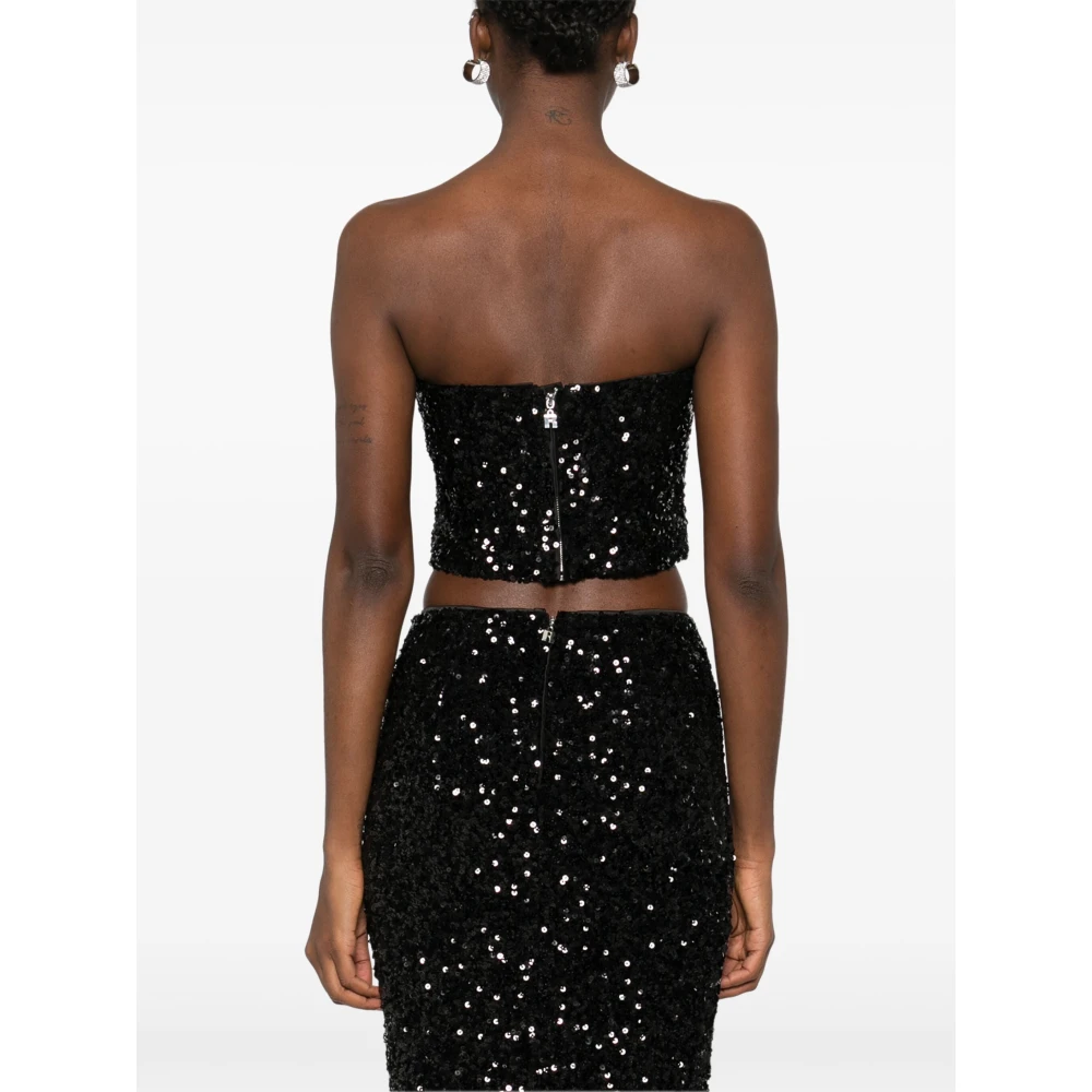 Rotate Birger Christensen Zwarte Pailletten Crop Top Black Dames