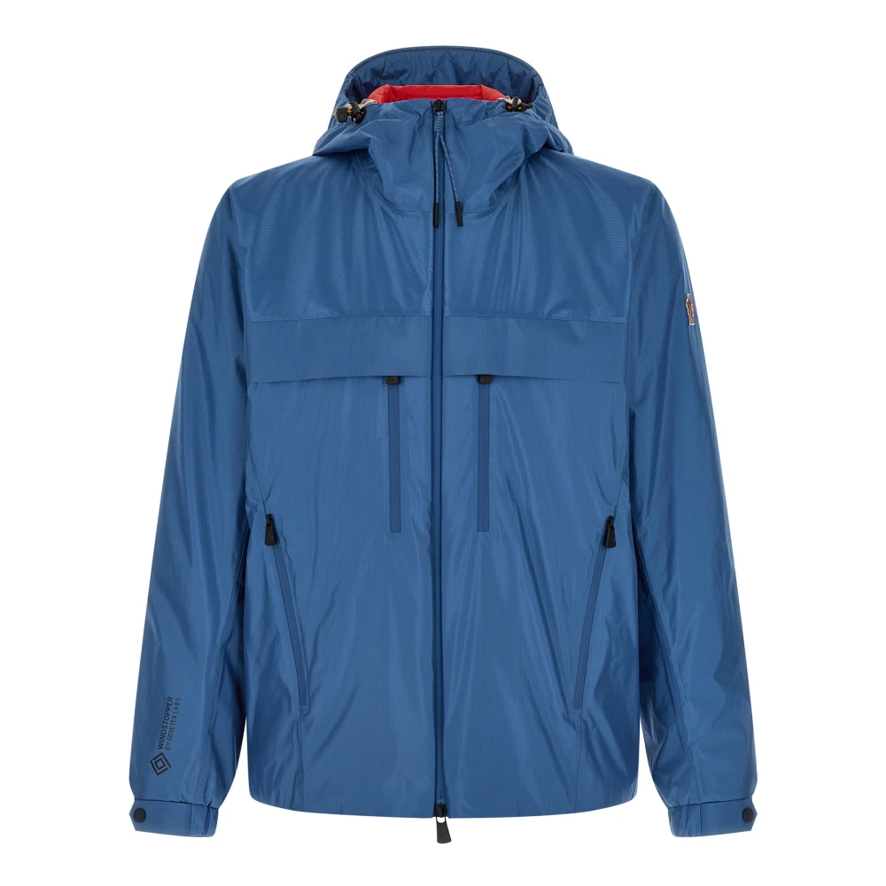 Moncler Men's Blue Light Jackets, 2XL, Thurn Windstopper Hooded Windbreaker