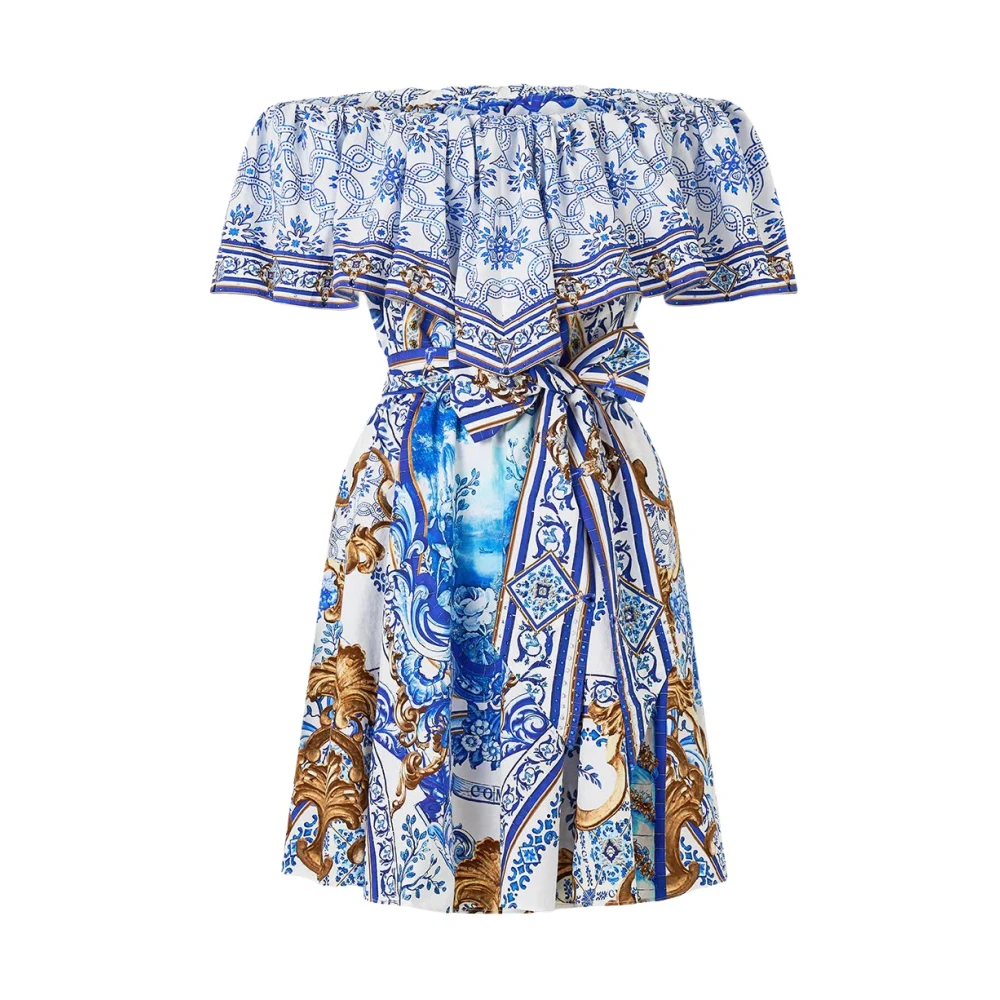 Camilla Portugees-geïnspireerde Frill Korte Jurk Blue Dames