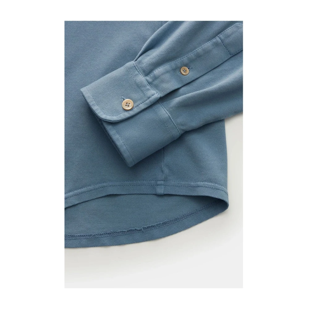 Fedeli Steve Piqué Gerookt Blauw Overhemd Blue Heren