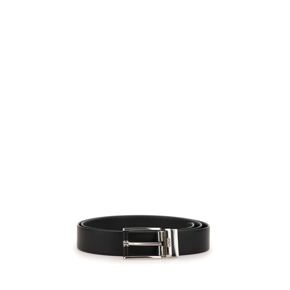 Hugo Boss Omkeerbare leren riem met zilveren gesp Black Heren