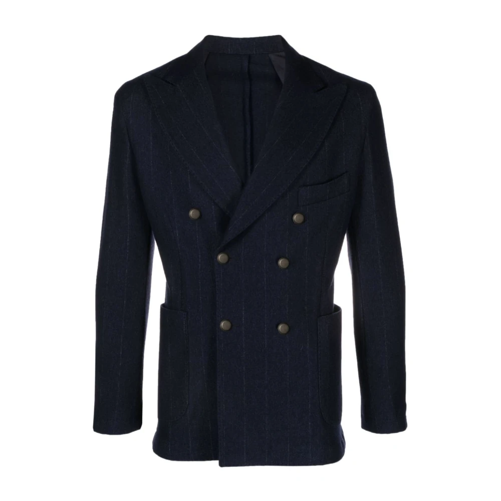 Barba Blauw Gestreept Dubbelrij Blazer Blue Heren