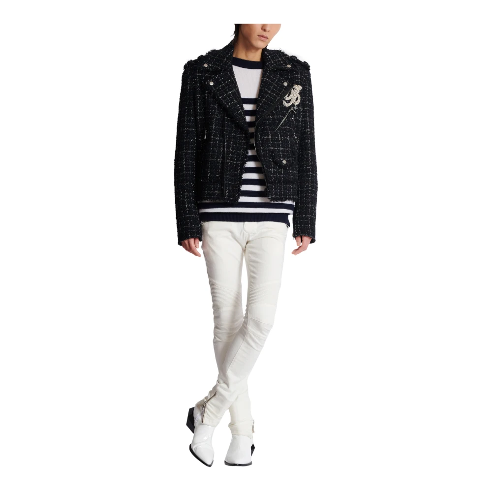 Balmain Gestreepte kasjmier trui White Heren