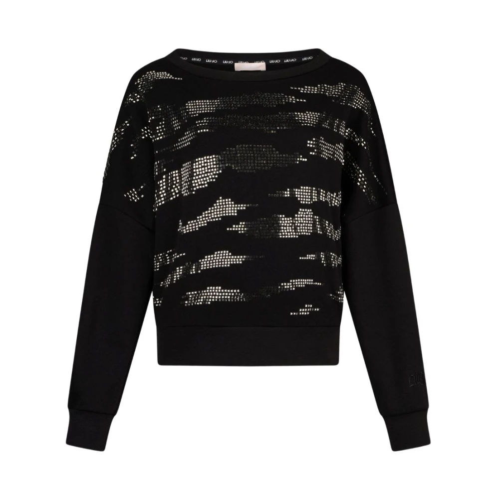 Liu Jo Women's Black Sweatshirts, S, Appliqués Crew-Neck Sweatshirt