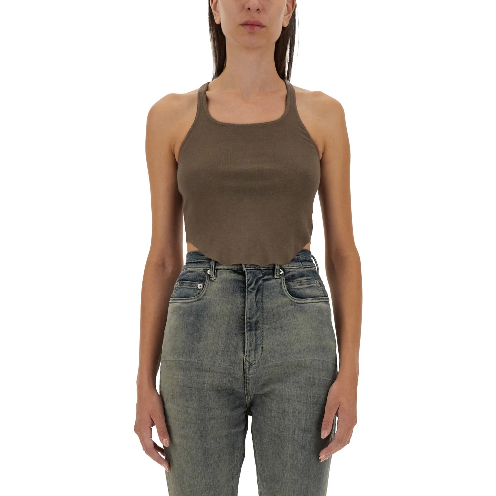 Rick Owens Women's Beige Sleeveless Tops, M, Basic Tank Cropped