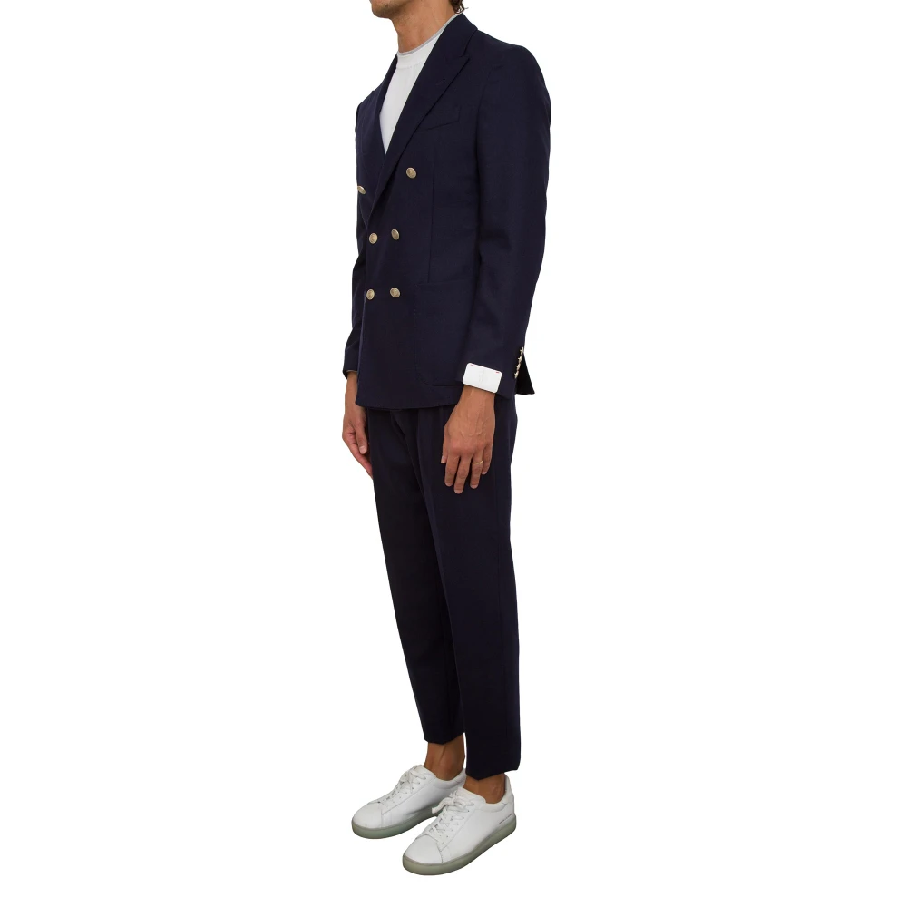 Eleventy Blauw Dubbel Breasted Pak Broek Blue Heren