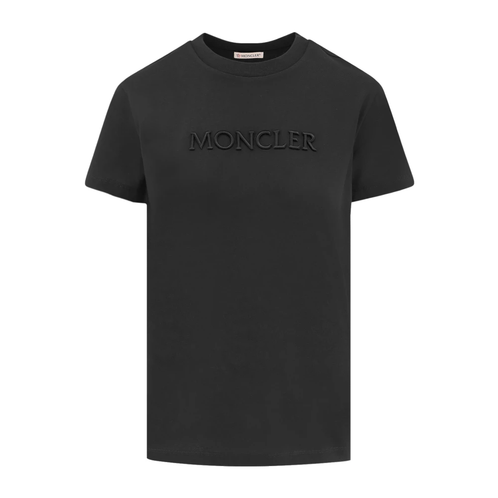 Moncler Biologisch Katoenen T-shirt met Geborduurd Logo Black Dames