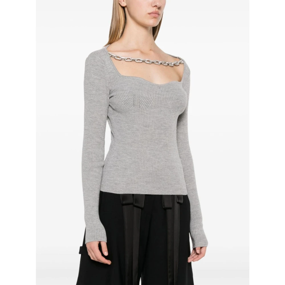 Giuseppe Di Morabito Kristalversierde Sweater Grijs Geribbeld Gebreid Gray Dames