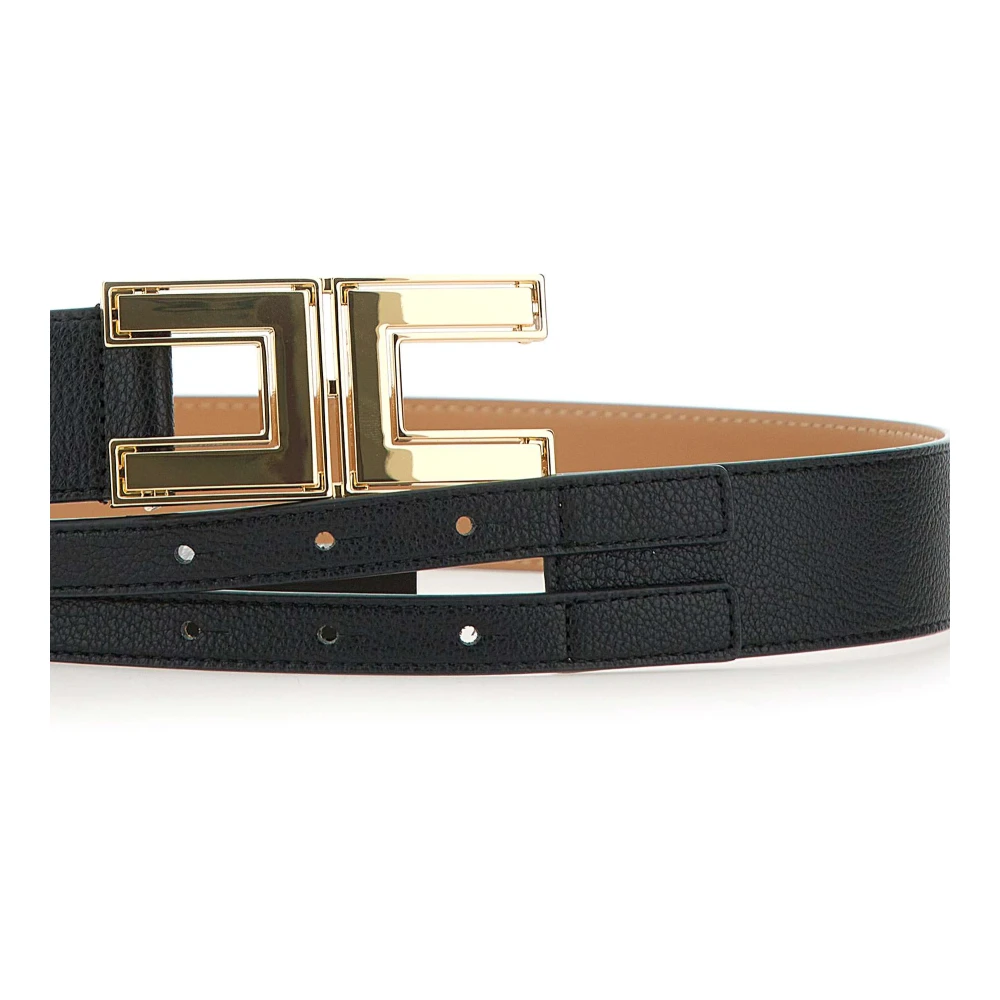 Elisabetta Franchi Zwarte leren riem met gouden details Black Dames