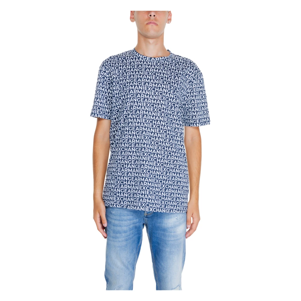 Armani Exchange Blauw Print T-shirt Ronde Hals Blue Heren
