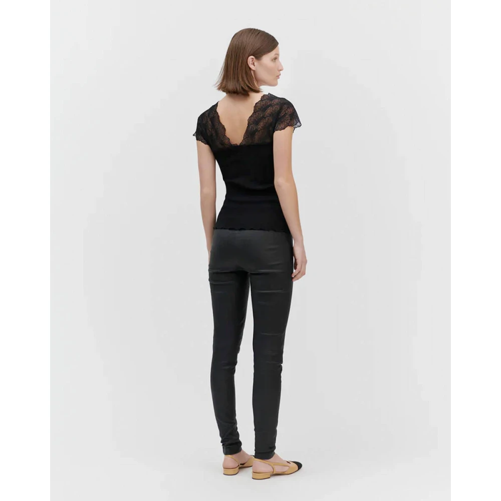 Rosemunde Zijden Kant Top Korte Mouw Black Dames