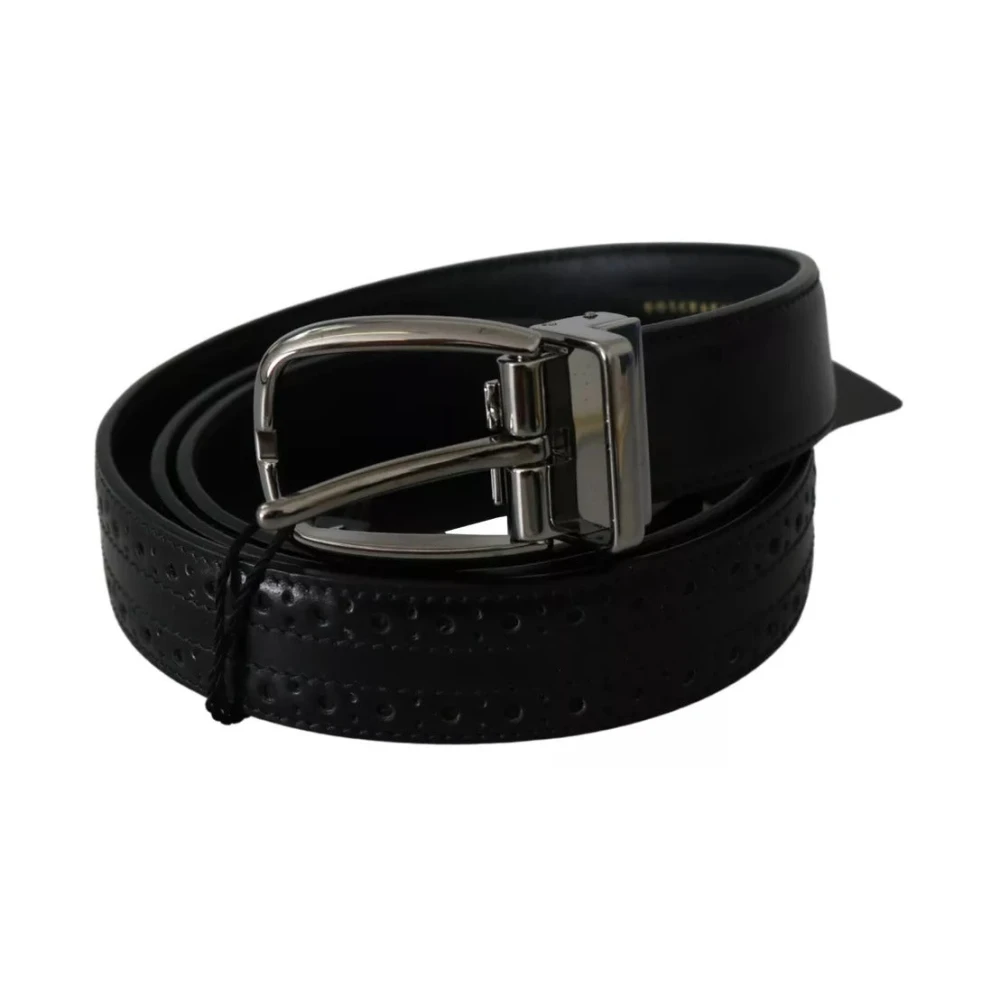 Dolce & Gabbana Zwart Leren Zilveren Metalen Gesp Klassieke Riem Black Unisex