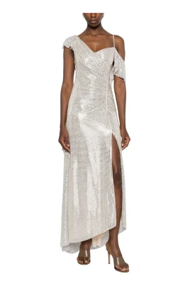 Rhinestone Ruffle Draped Maxi Dress