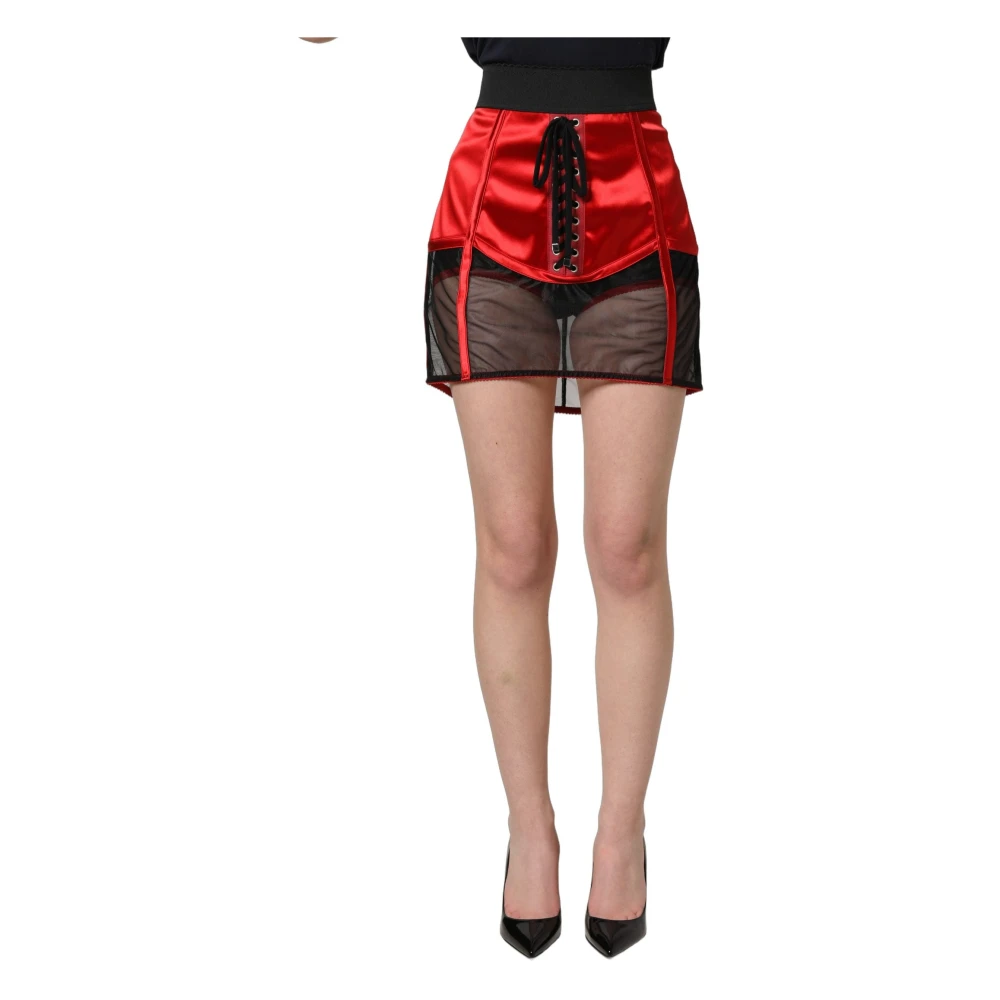 Dolce & Gabbana Black Short Skirts, Female, S, Corset-Style Miniskirt With Laces And Eyelets